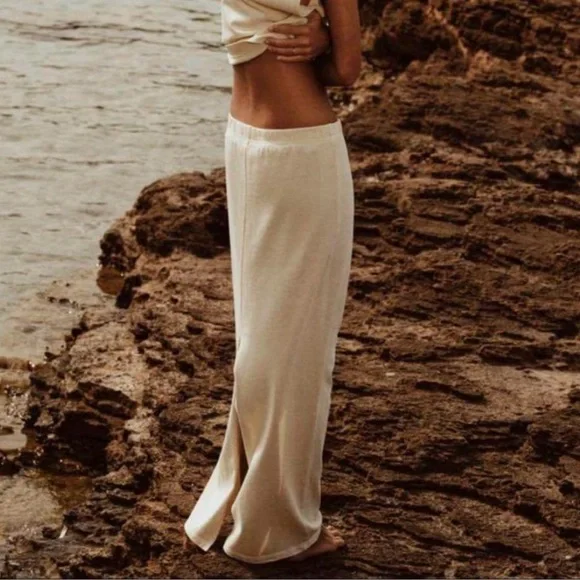 Zara NWT Butter Yellow thick 100% Cotton midi elastic waistband casual Skirt - Picture 5 of 5